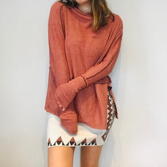 Free People rust orange oversized ribbed thermal - Picture 5 of 8